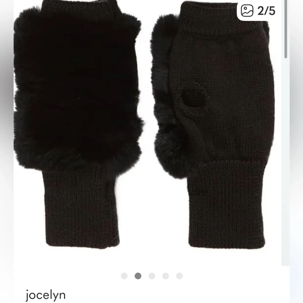 Jocelyn Black Fur Fingerless Mittens